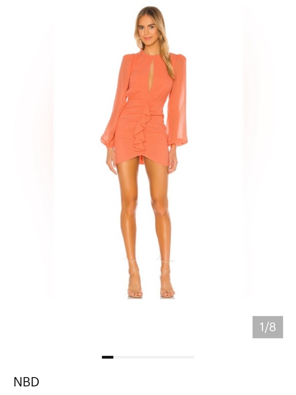 NBD Coral Keyhole Ruffle Long-Sleeve Mini Dress